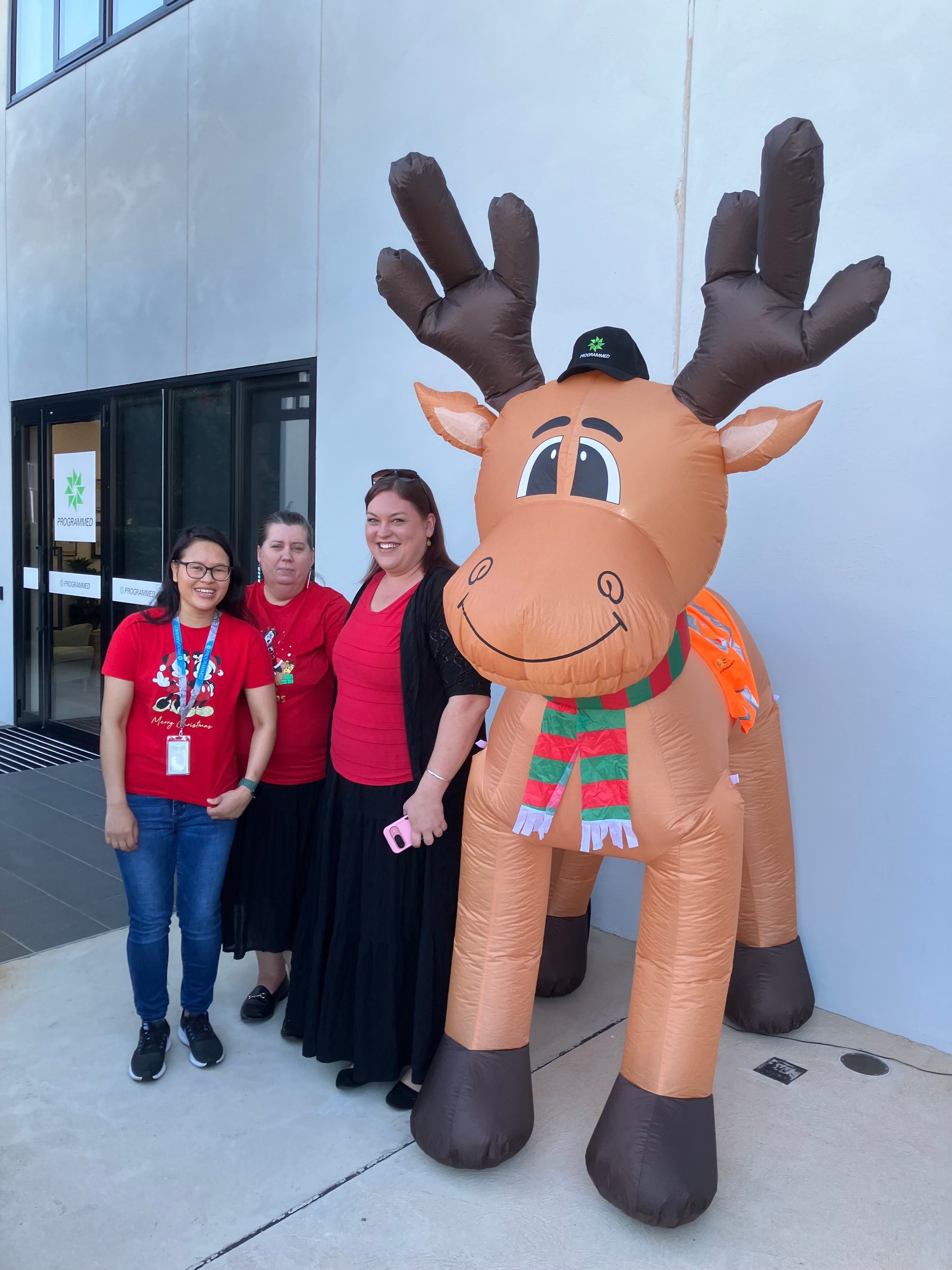 Left to right Sangita and Gina and Emma Programmed Reindeer Fyshwick Canberra office